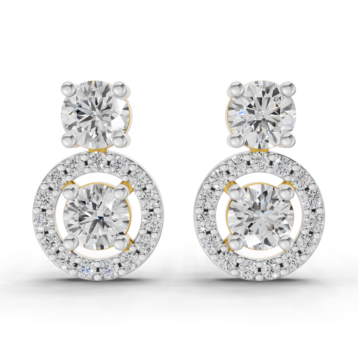 1.32 Carat Moissanite Halo Circle Drops Earrings 14K