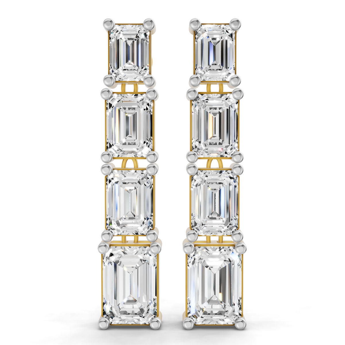Lab Grown Diamond 6.21 Carat Emerald-Cut Linear Earring 14KY
