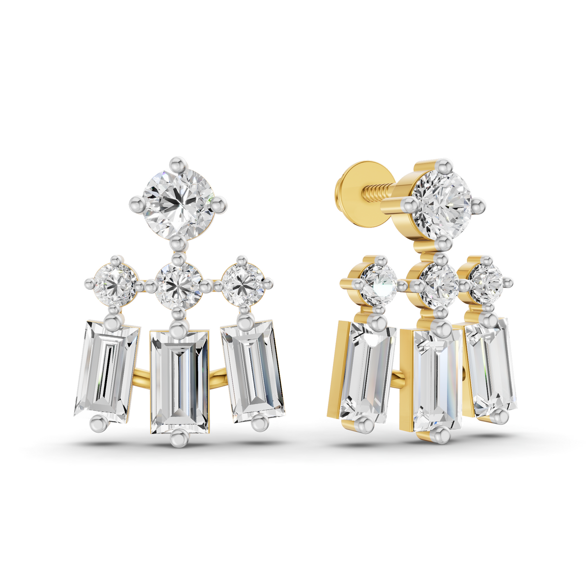 2.25 Carat 14K Gold Triple Baguette Drop