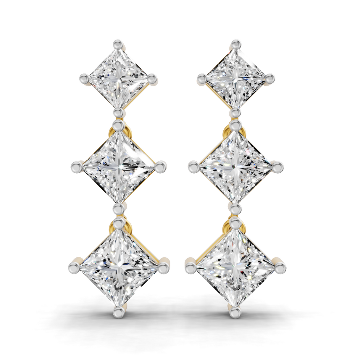 Lab Grown Diamond 4.53 Carat Princess-Cut Diamond Linear Earring 14KY