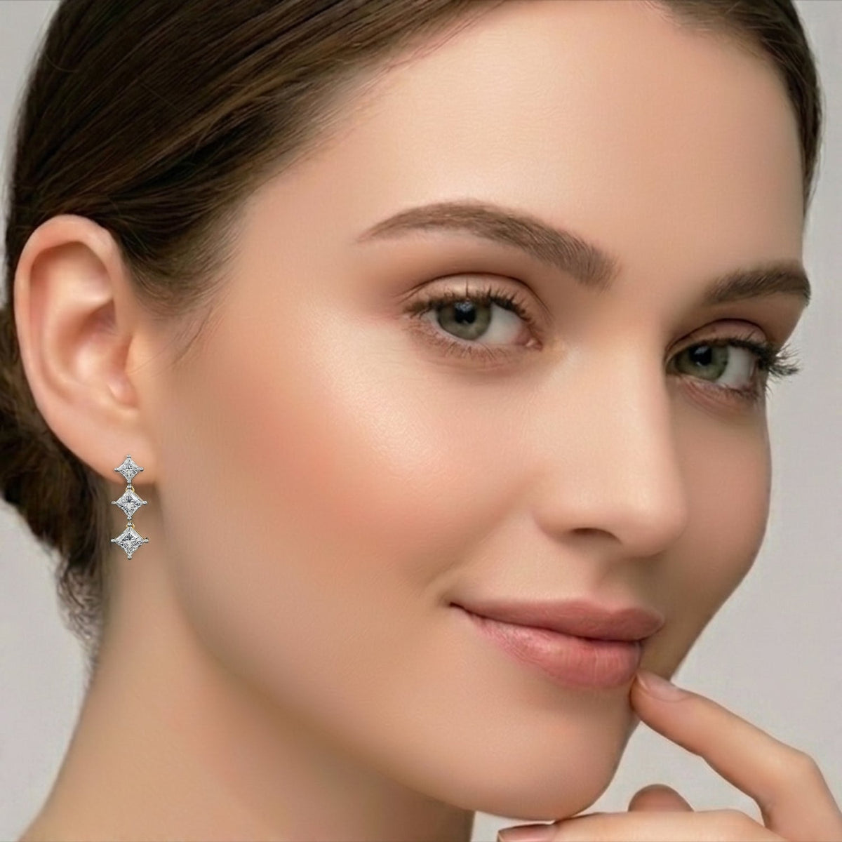 Lab Grown Diamond 4.53 Carat Princess-Cut Diamond Linear Earring 14KY