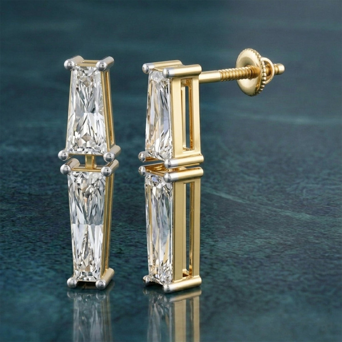 1.79 Carat 14K Gold Twin Baguette Cascade