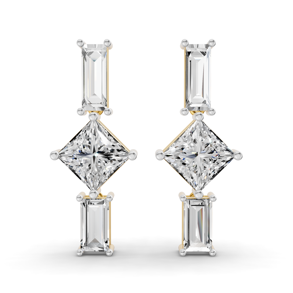 Lab Grown Diamond 6.38 Carat Princess-Cut Diamond Linear Earring 14KY