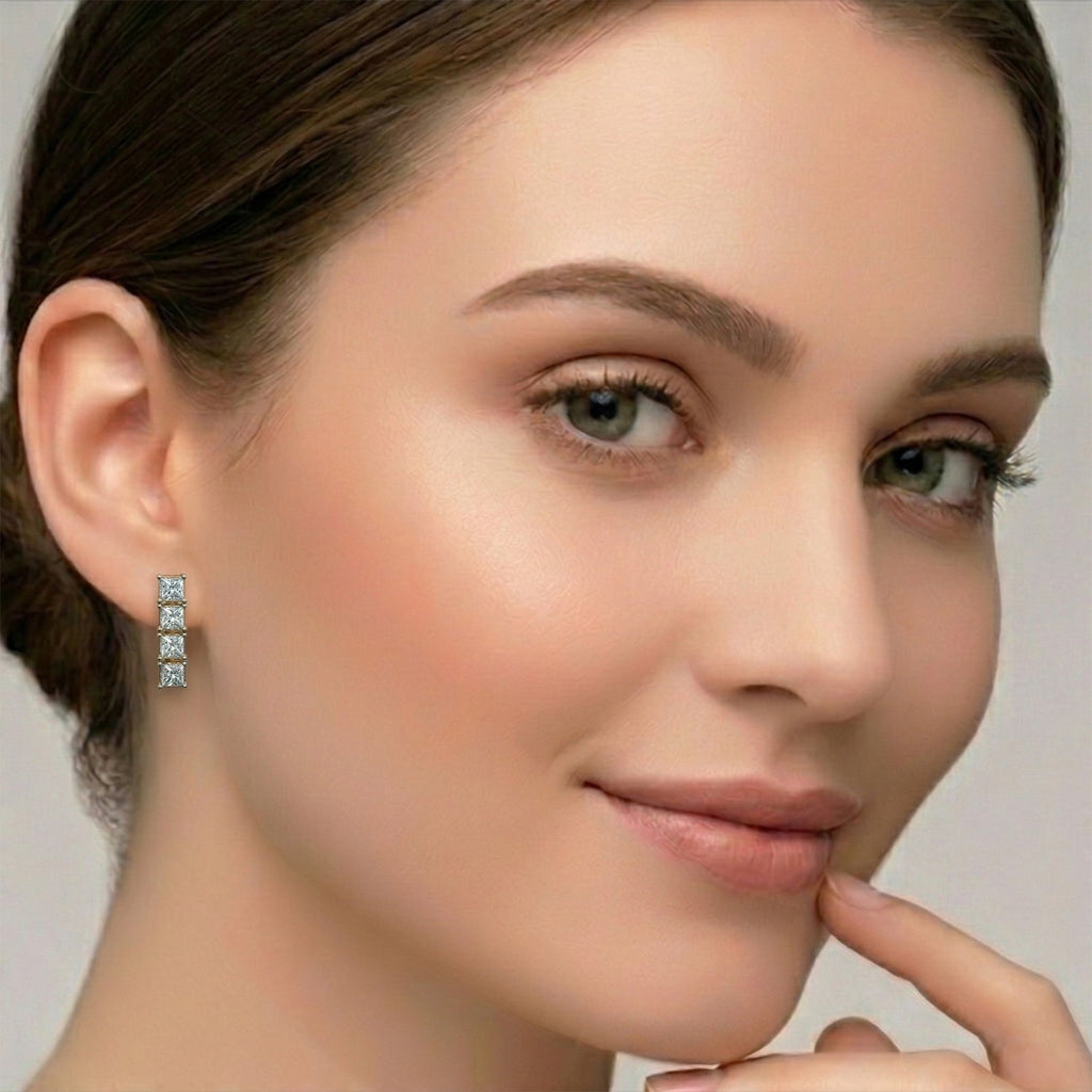 4.67 Carat 14K Gold Princess-Cut Square Earrings