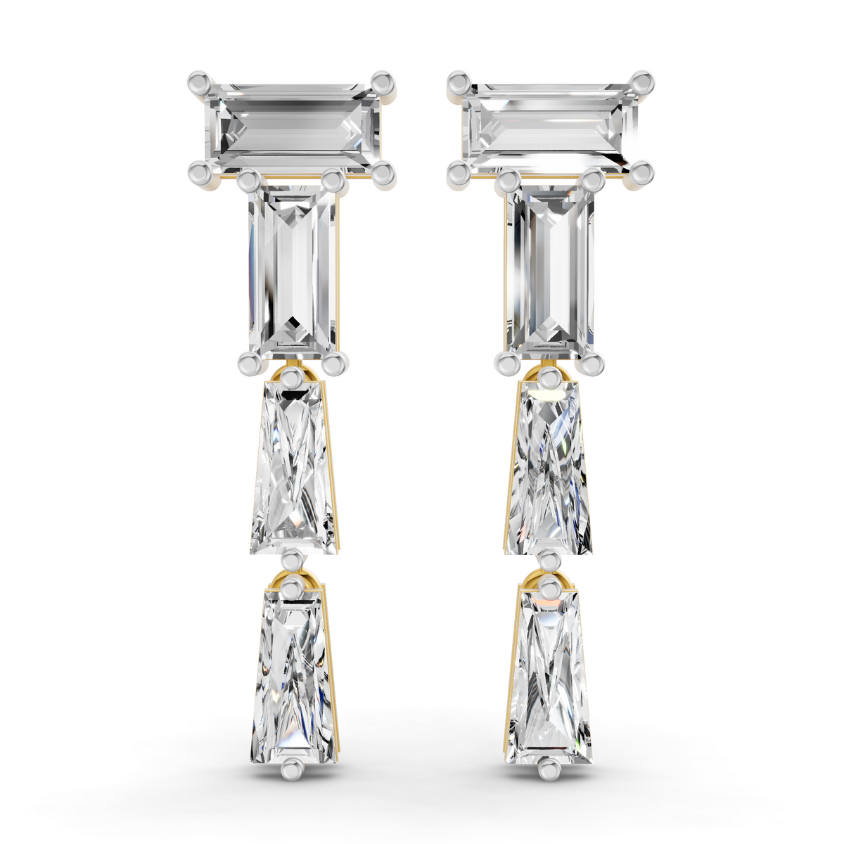 3.91 Carat 14K Gold Geometric Cascade Drop Earrings