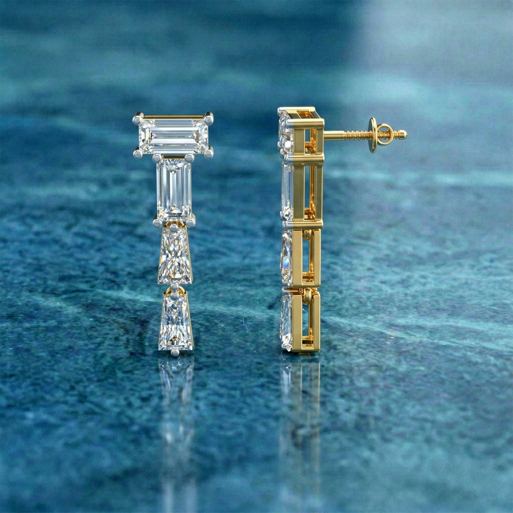 3.91 Carat 14K Gold Geometric Cascade Drop Earrings