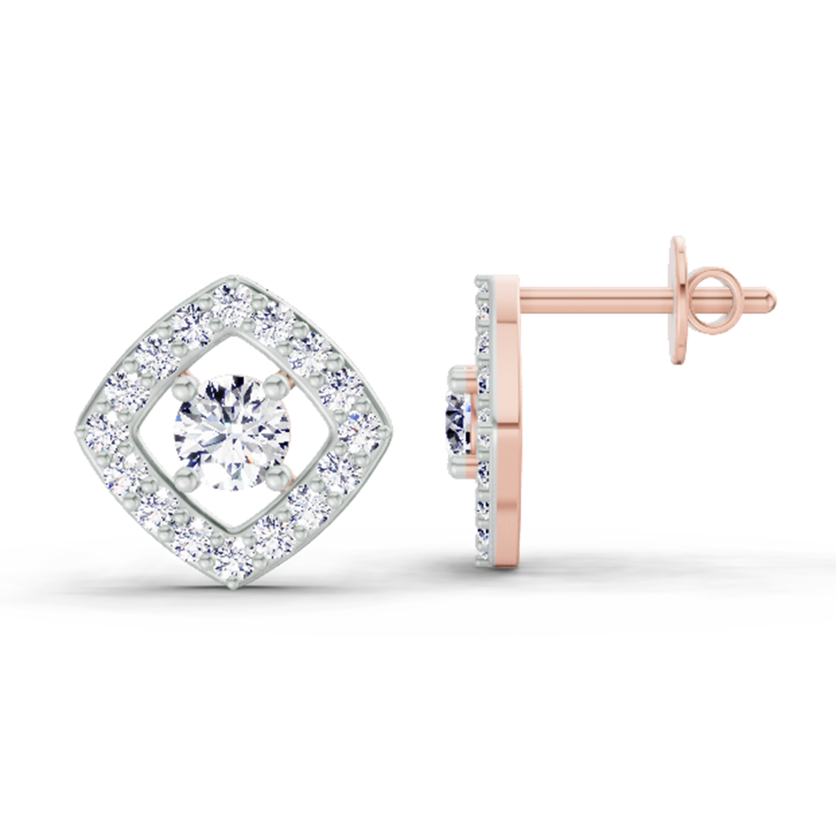 Luminous Square Halo Diamond Stud Earrings