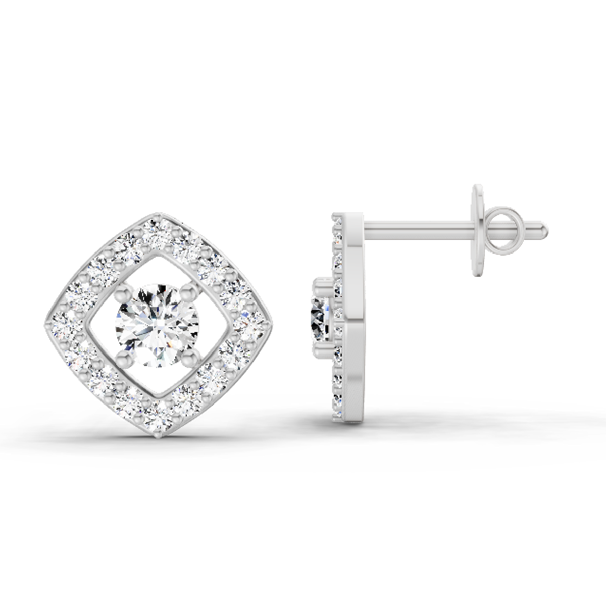 Luminous Square Halo Diamond Stud Earrings