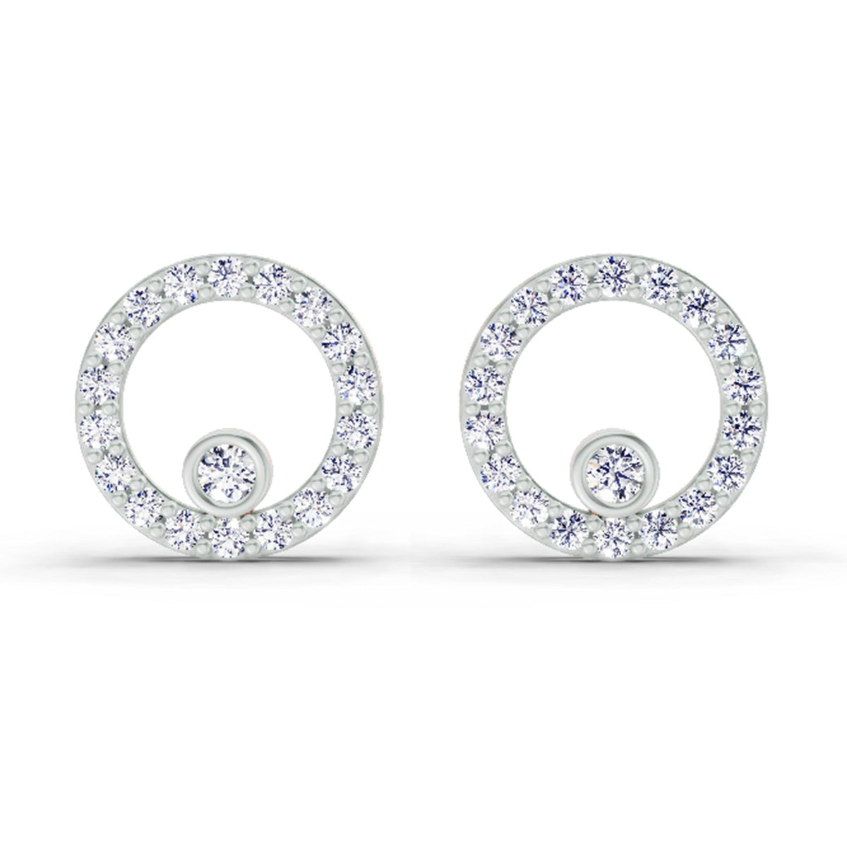 1 Carat Diamond Hexagon Circle Stud Earrings 14K