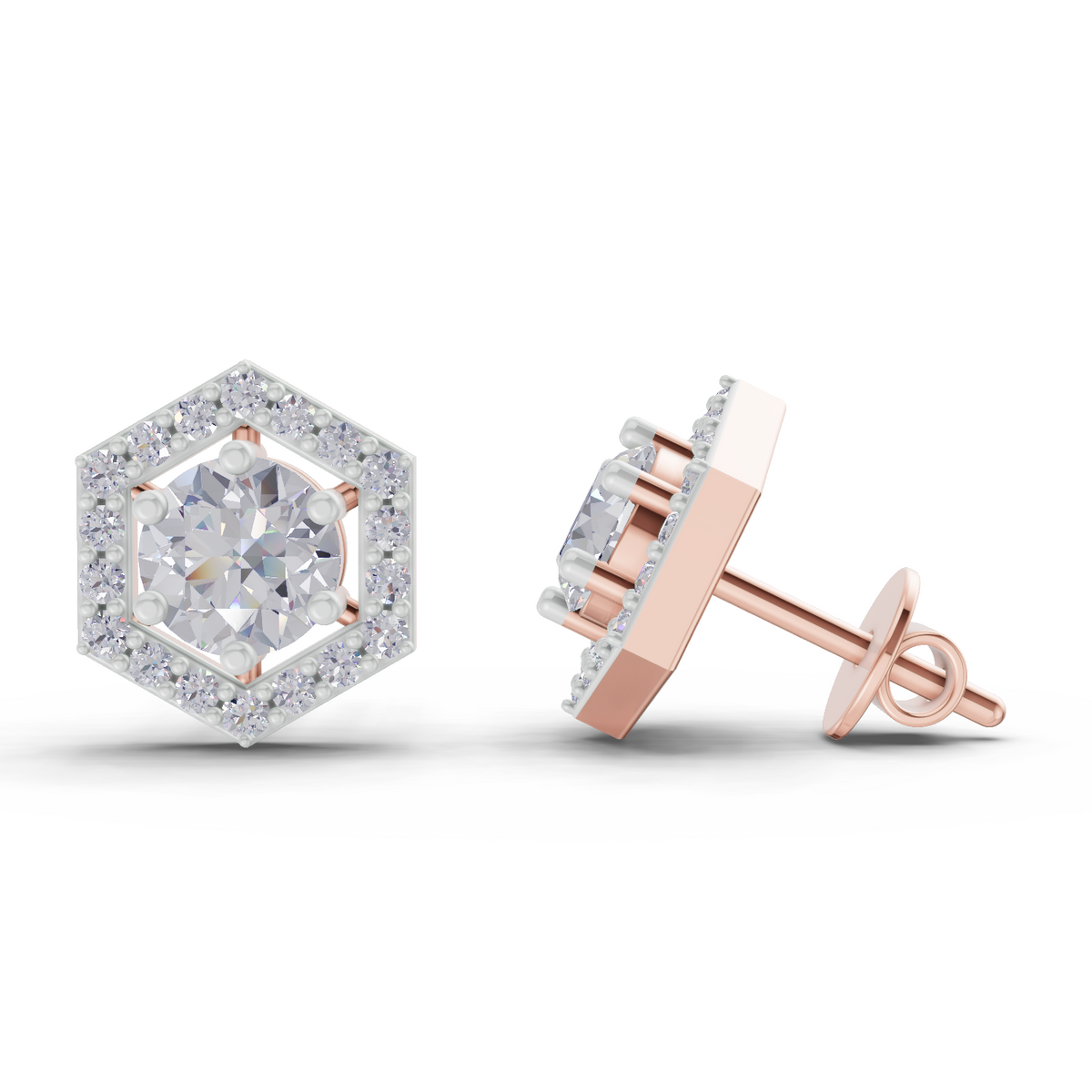 Delicate Hexagon Halo Diamond Earrings