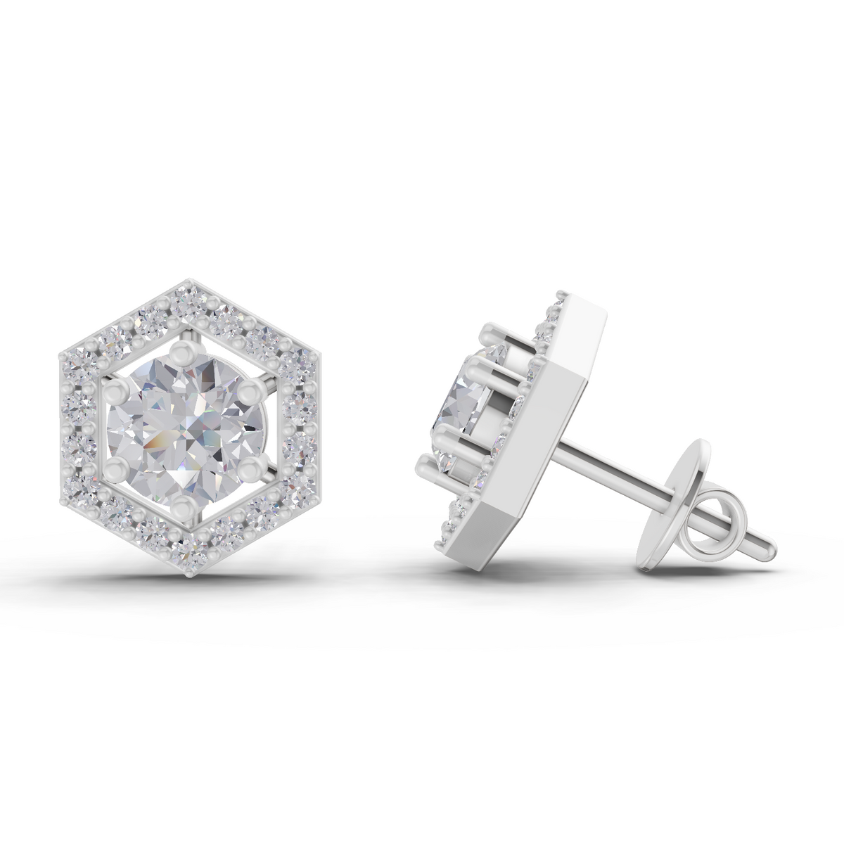 Delicate Hexagon Halo Diamond Earrings