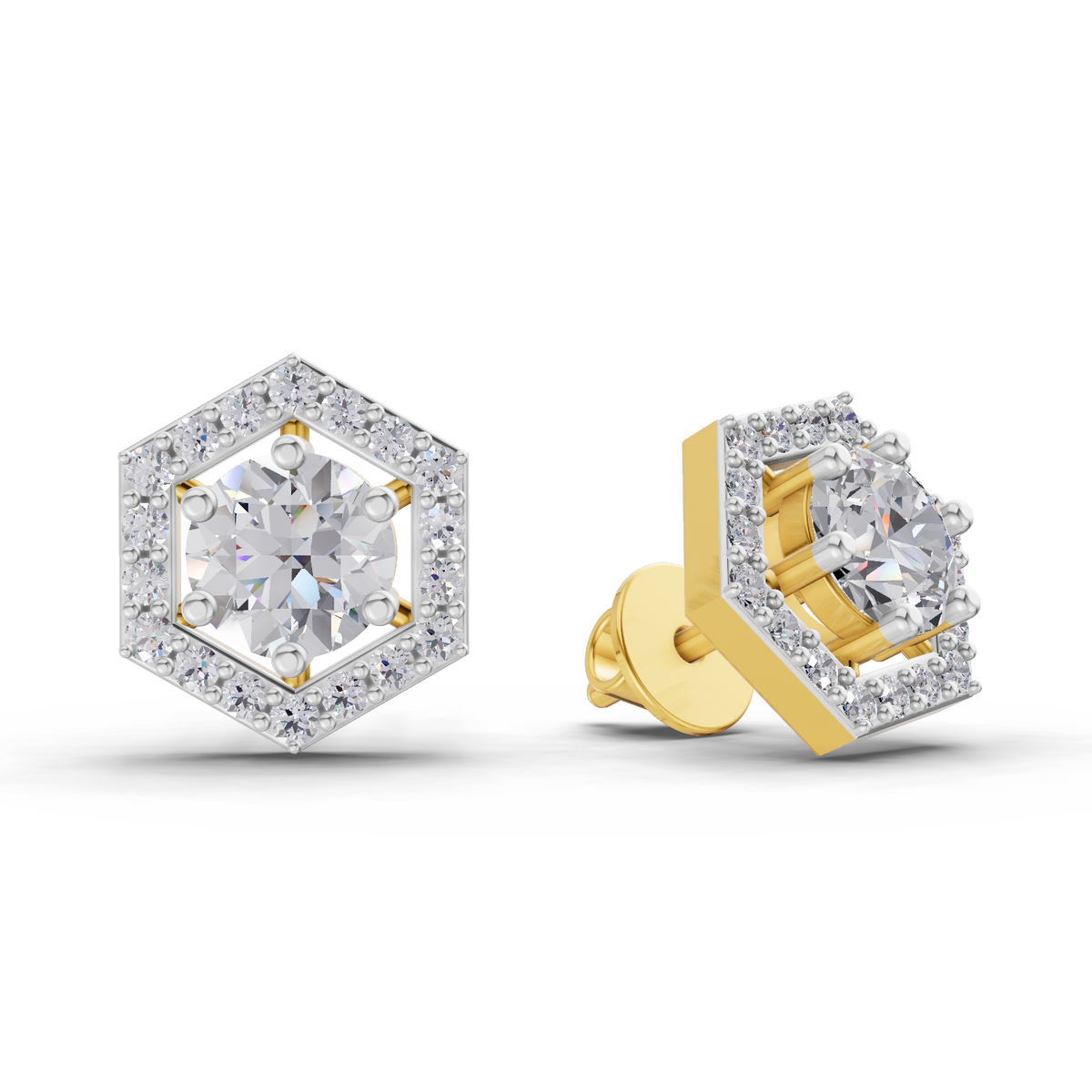1.38 Carat Hexa Halo Studs Earrings 14K
