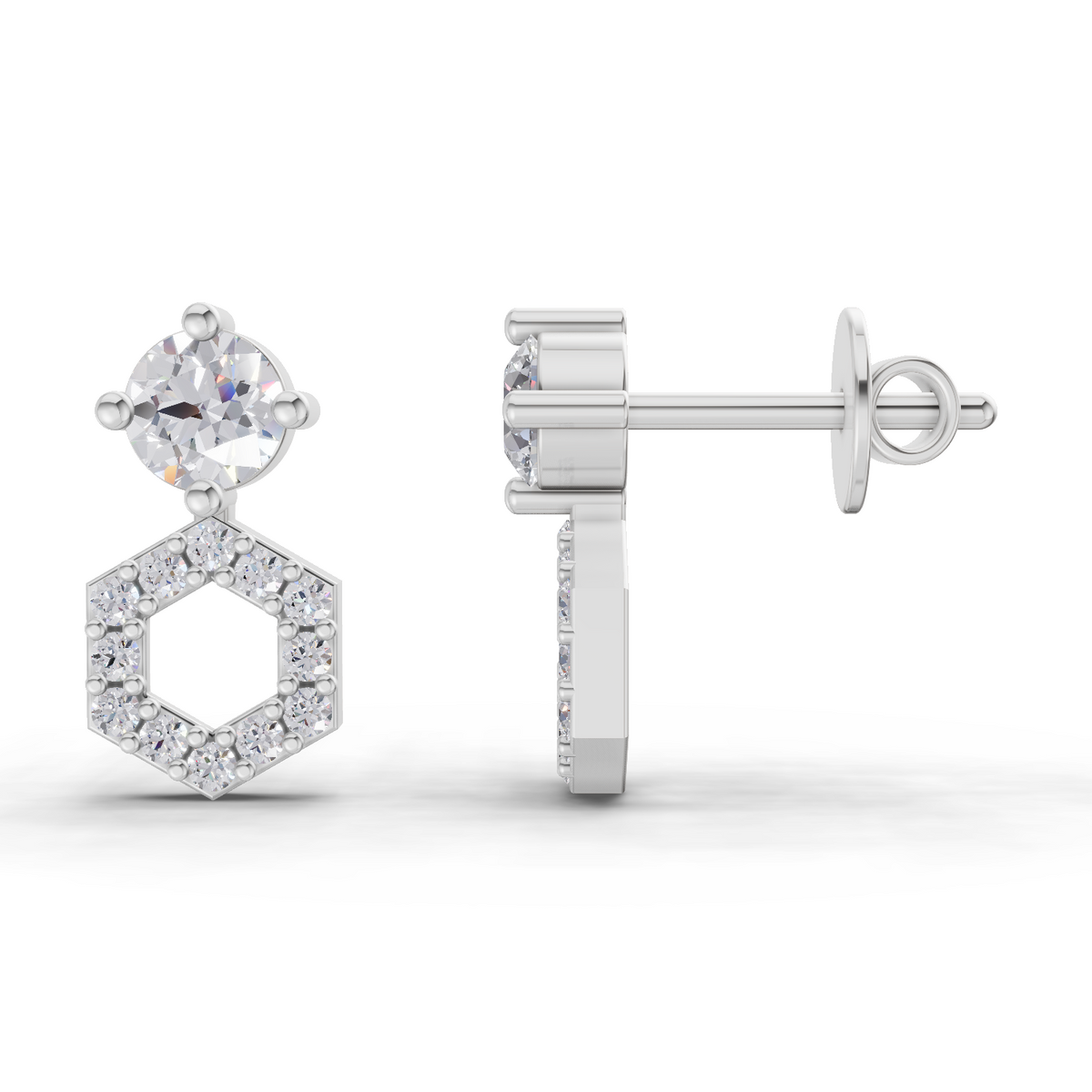 Celestial Hexagon Halo Diamond Stud Earrings