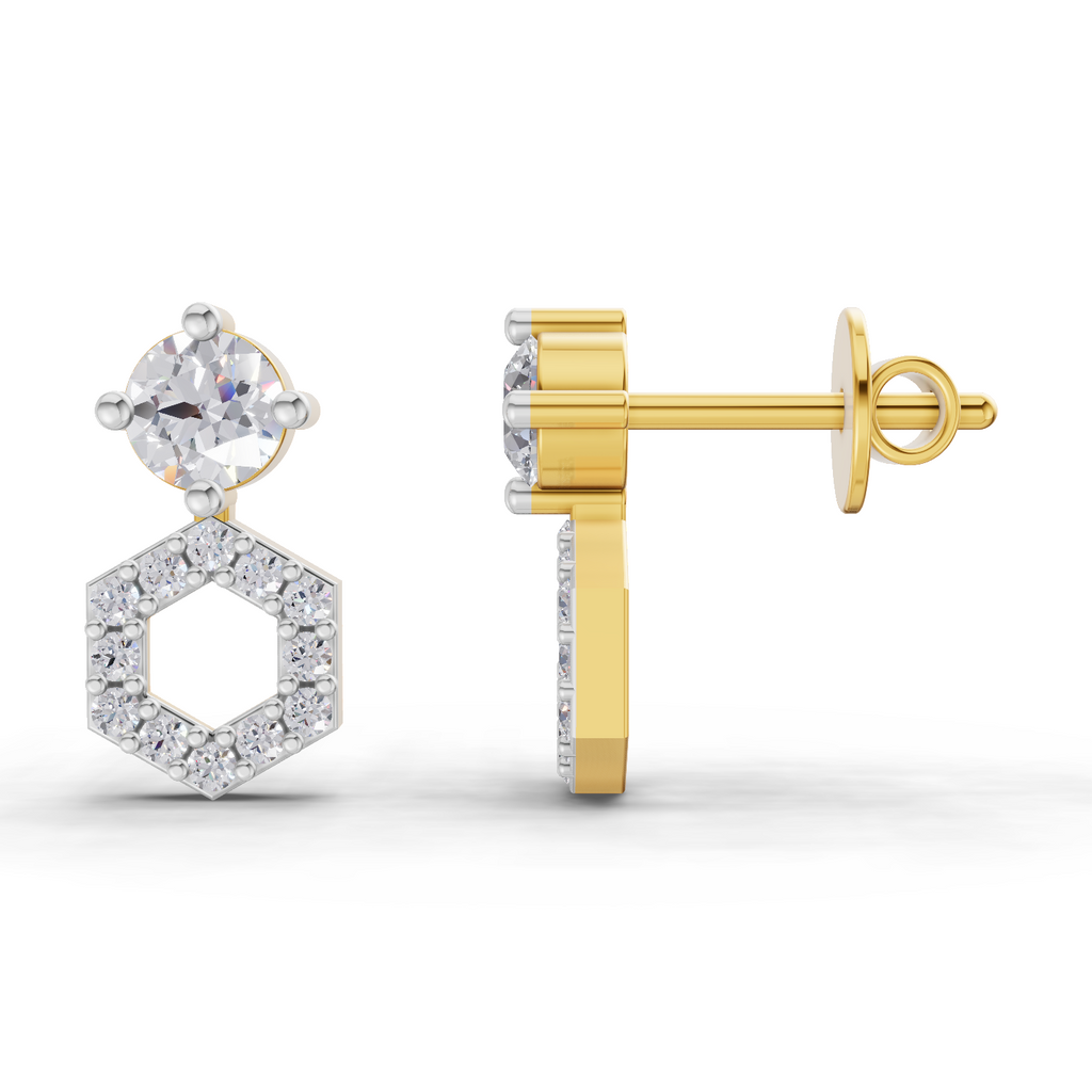 0.73 Carat Hexa Halo Studs Earrings 14K