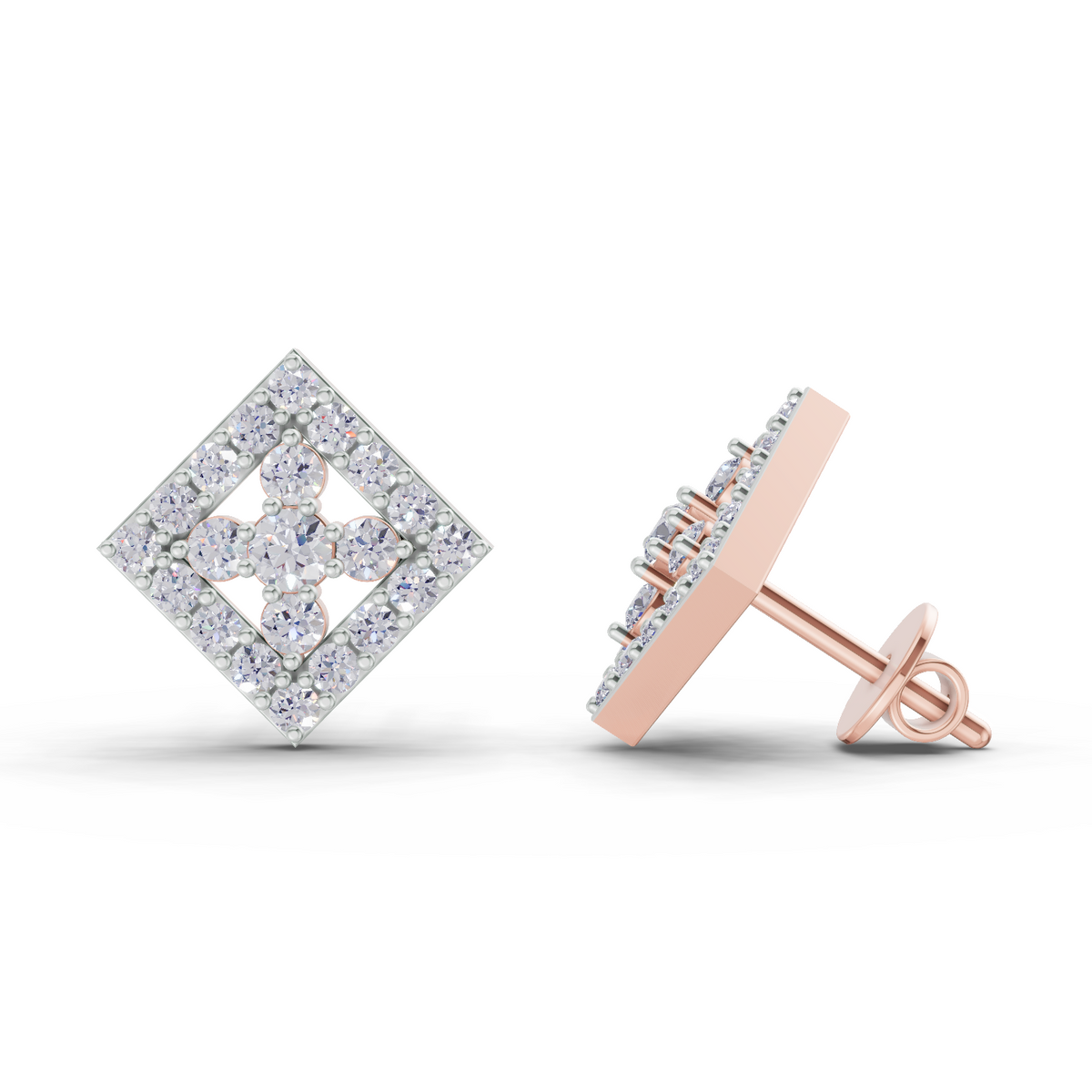 Stunning Hexagon Halo Diamond Earrings