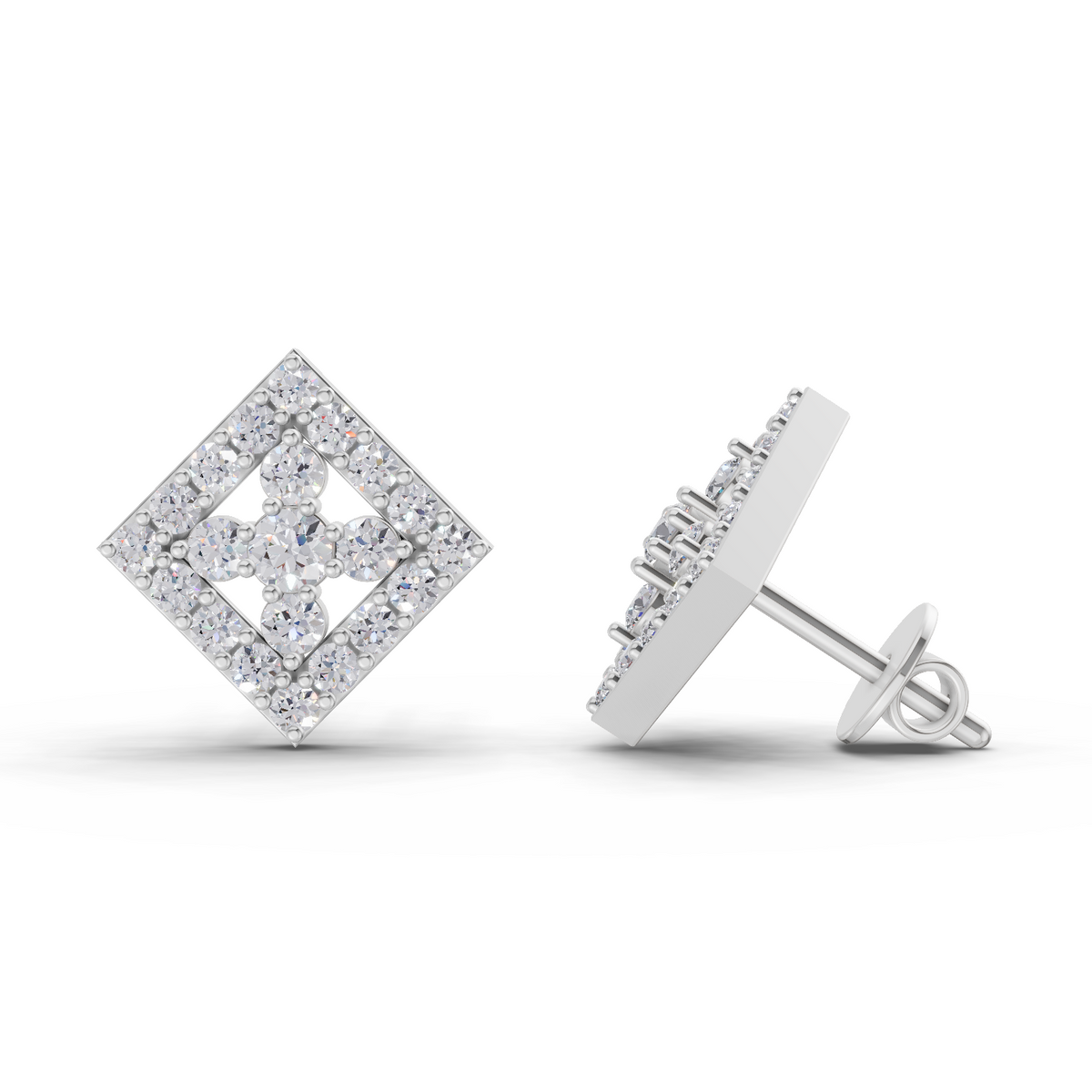 Stunning Hexagon Halo Diamond Earrings