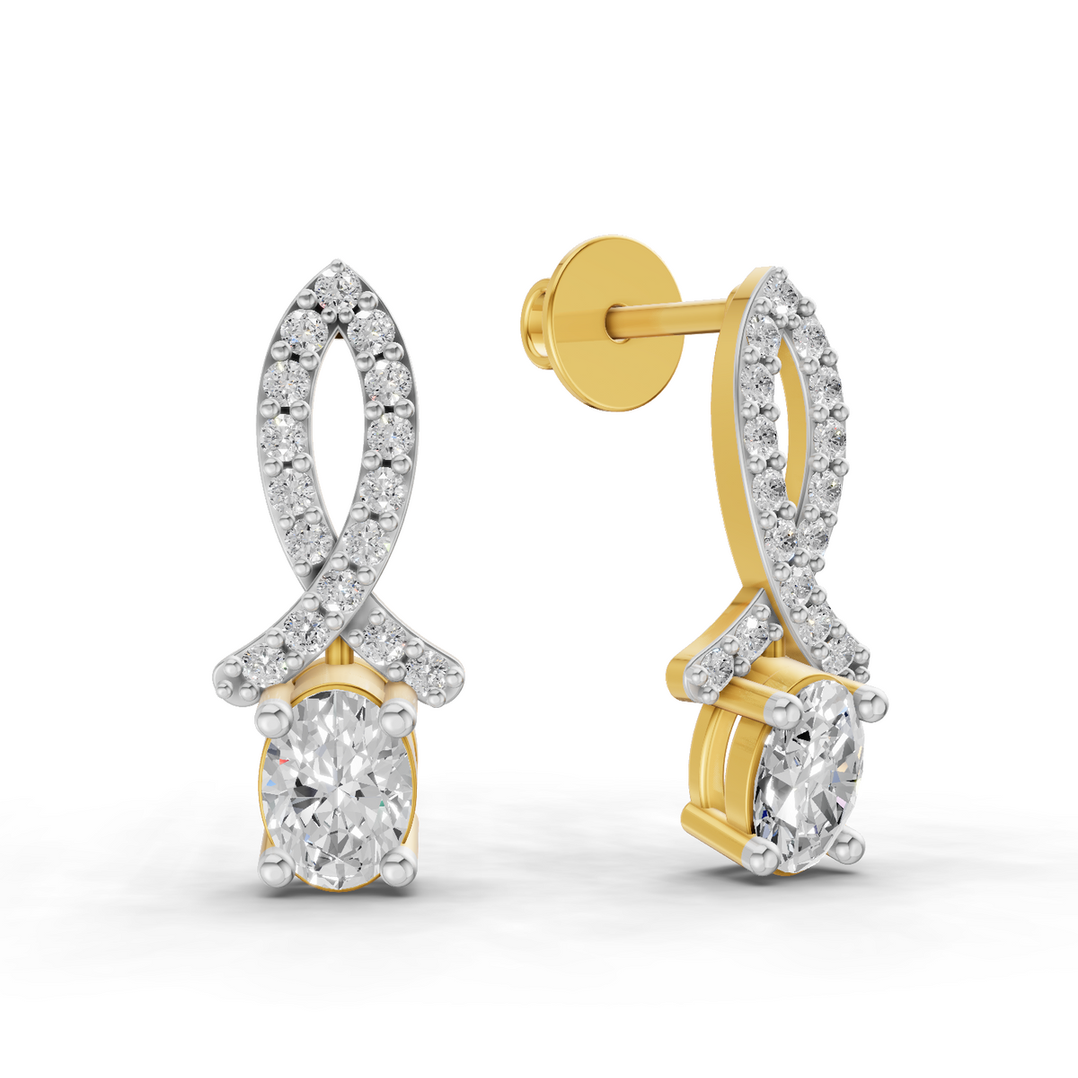 1.11 Carat Sparkleaf Oval Studs Earrings 14K