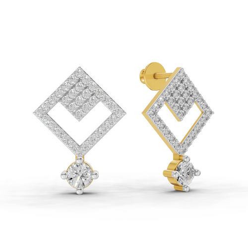 1.58 Carat Classic Square Drop Studs Earrings 14K