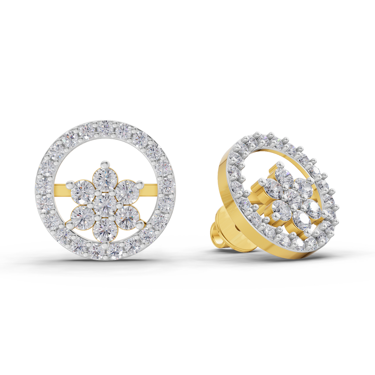0.99 Carat HaloFlora Studs Earrings 14K