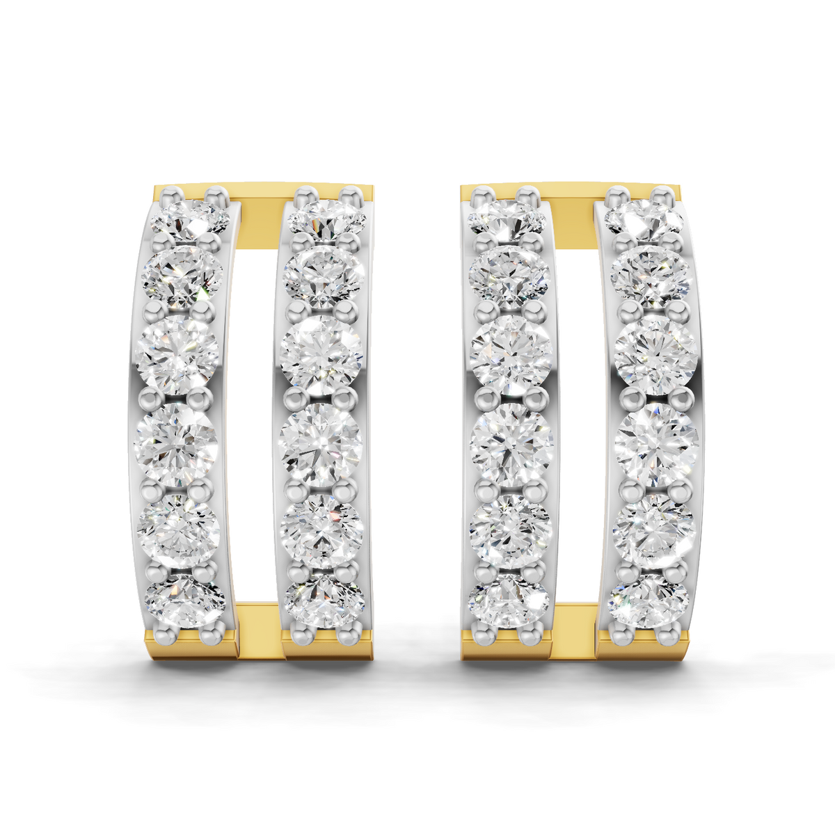 1.66 Carat Double Row Hoop Earrings 14K
