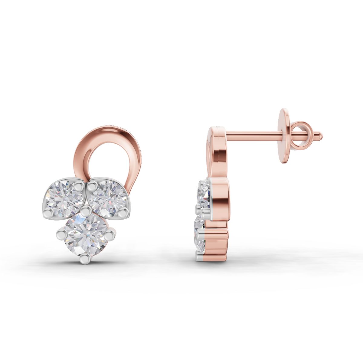 Celestial Three-Stone Diamond Stud Earrings