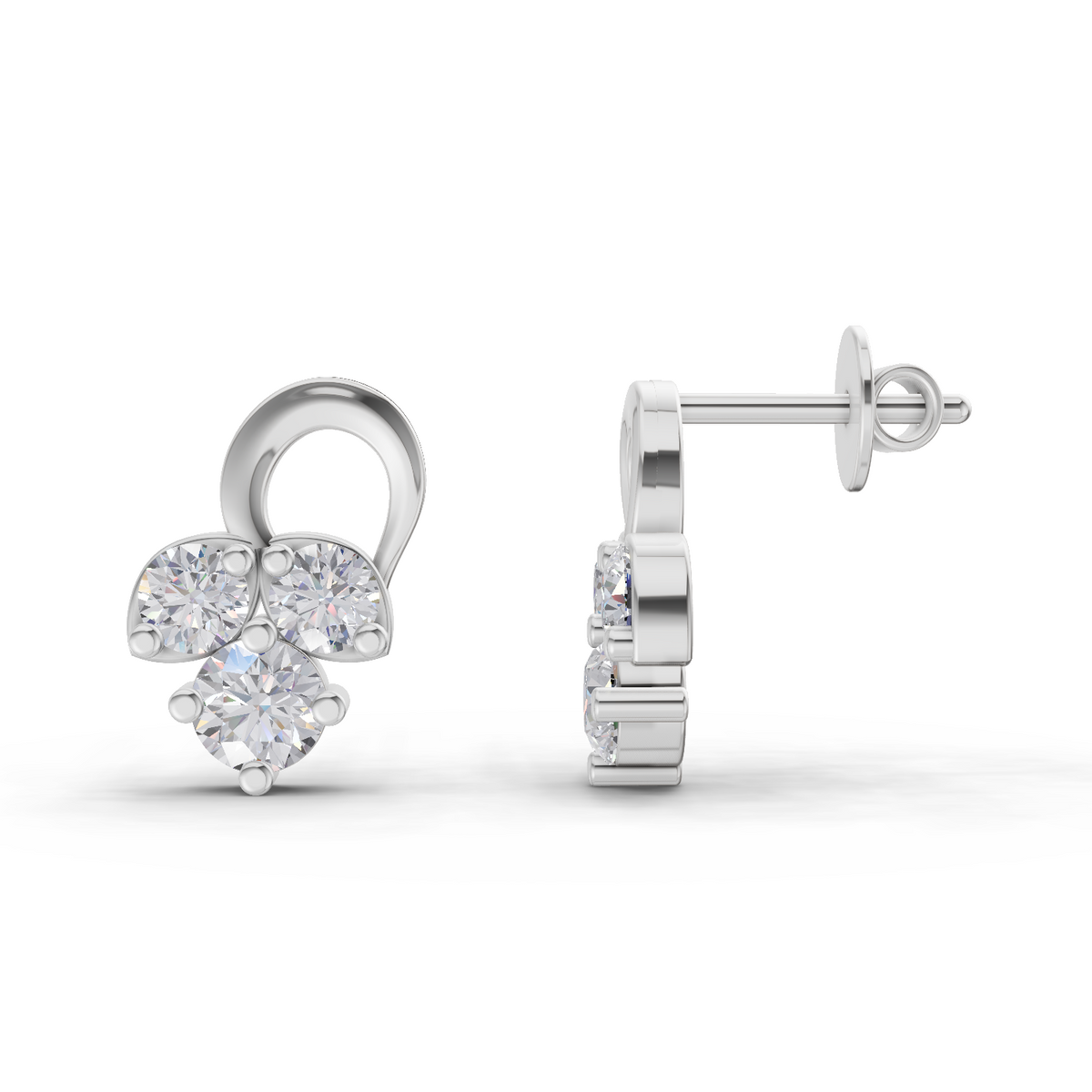 Celestial Three-Stone Diamond Stud Earrings