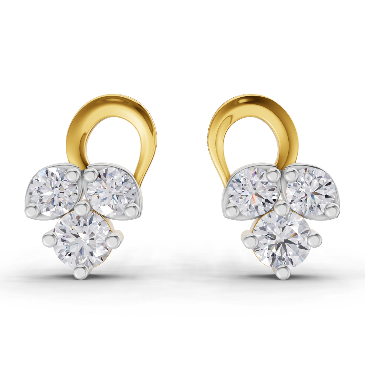 1.2 Carat three stone stud Earrings 14K