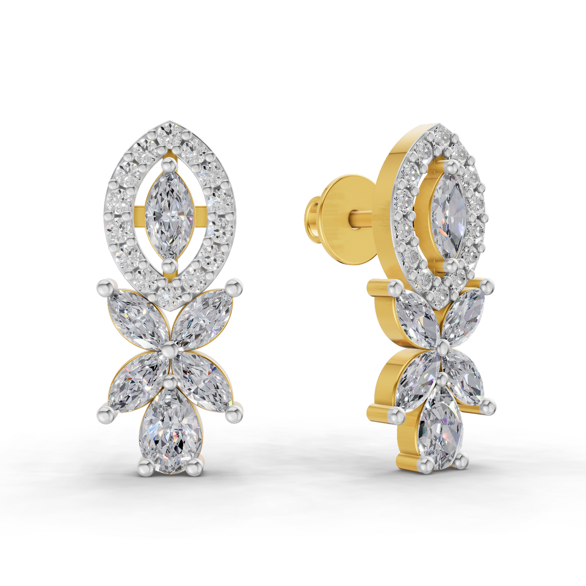 1.62 Carat Marquise And Pear Shape Diamond Earrings 14K
