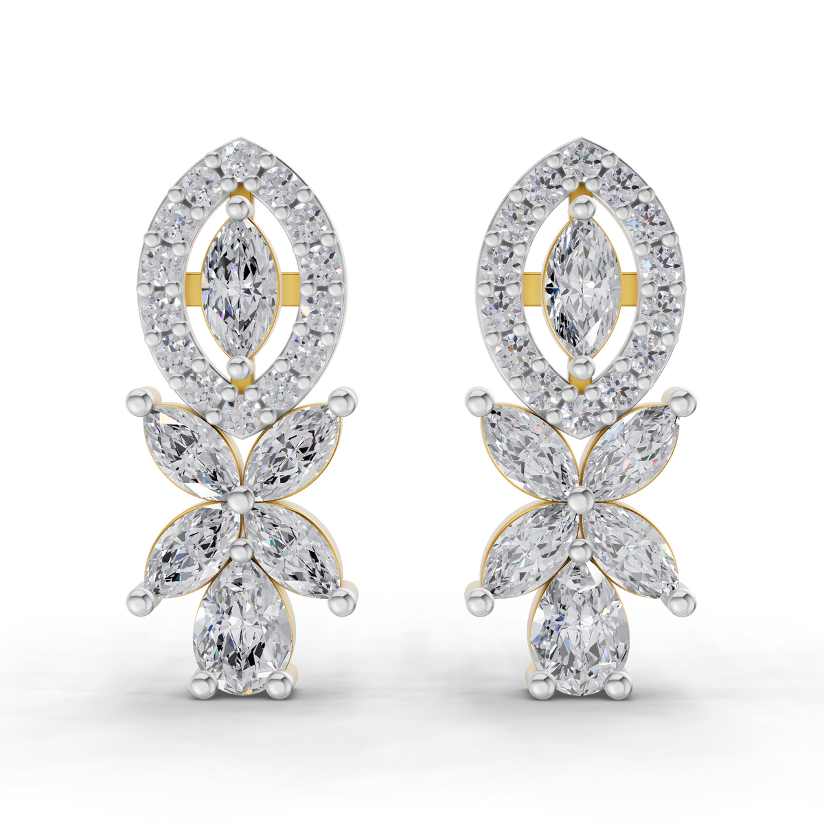 1.62 Carat Marquise And Pear Shape Diamond Earrings 14K