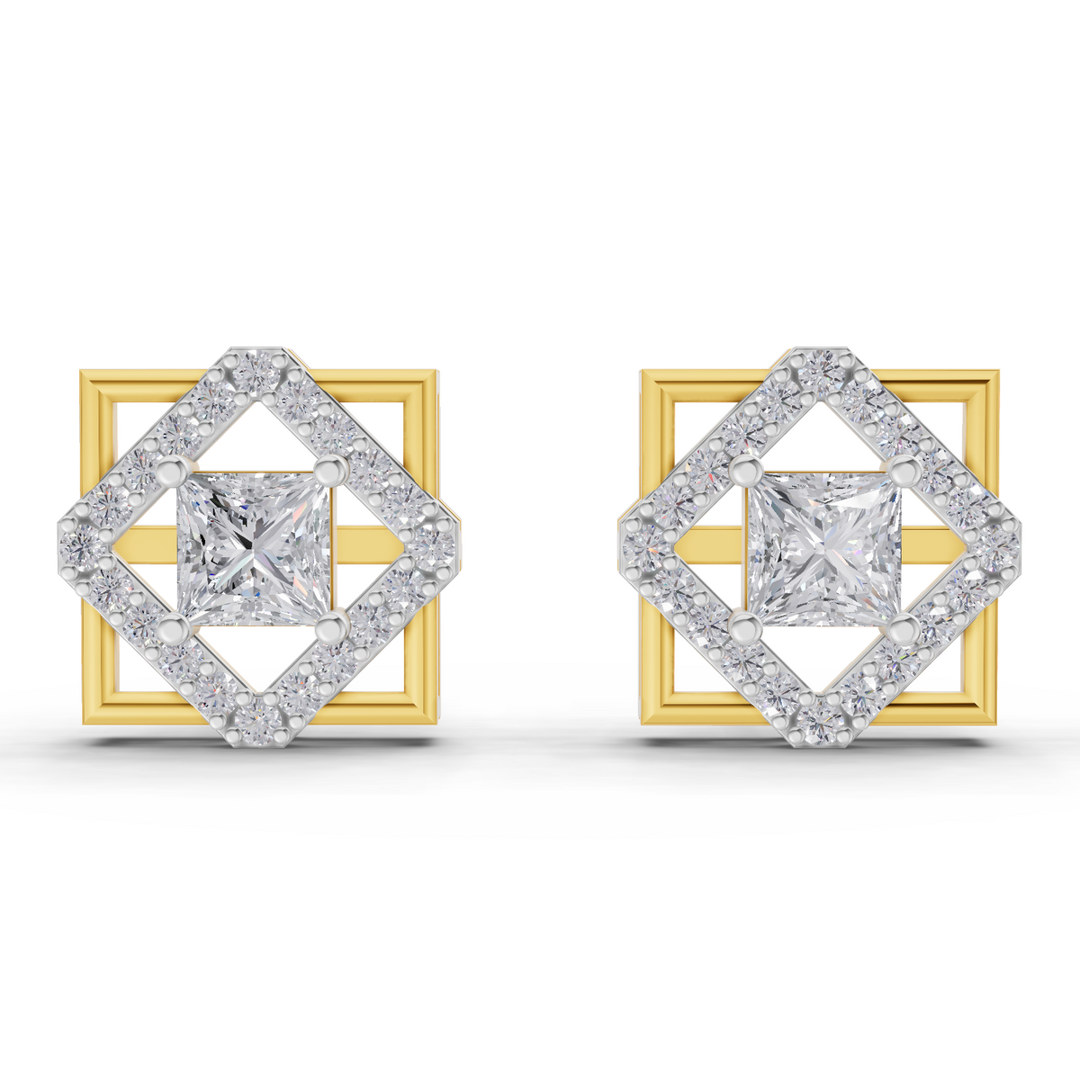 1.3 Carat Double Square Diamond Studs Earrings 14K