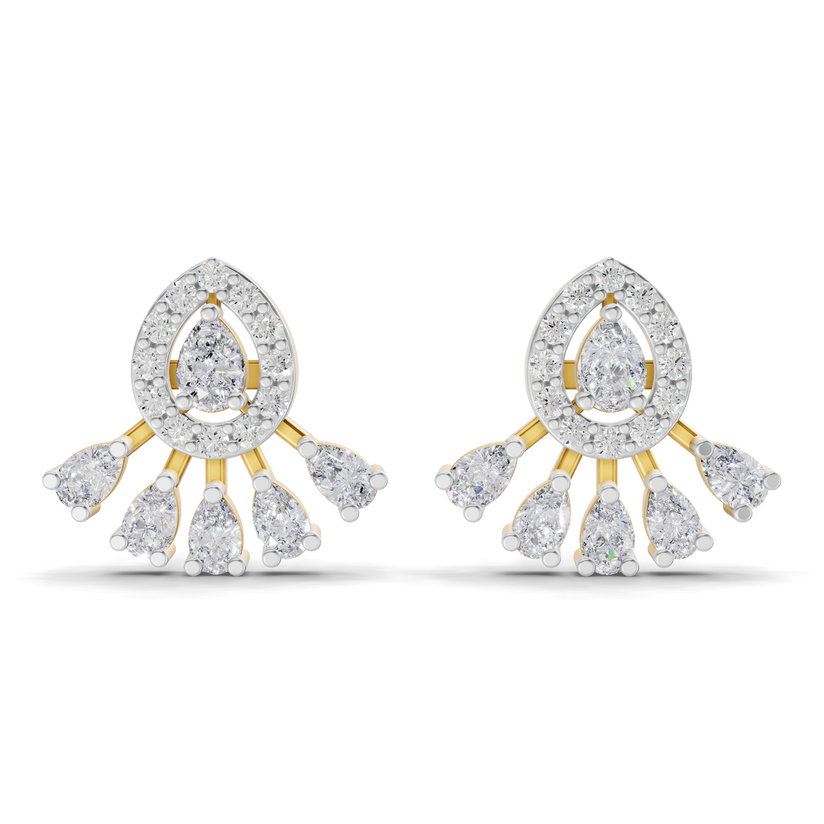 0.96 Carat Diamond Drop Fan Earrings 14K