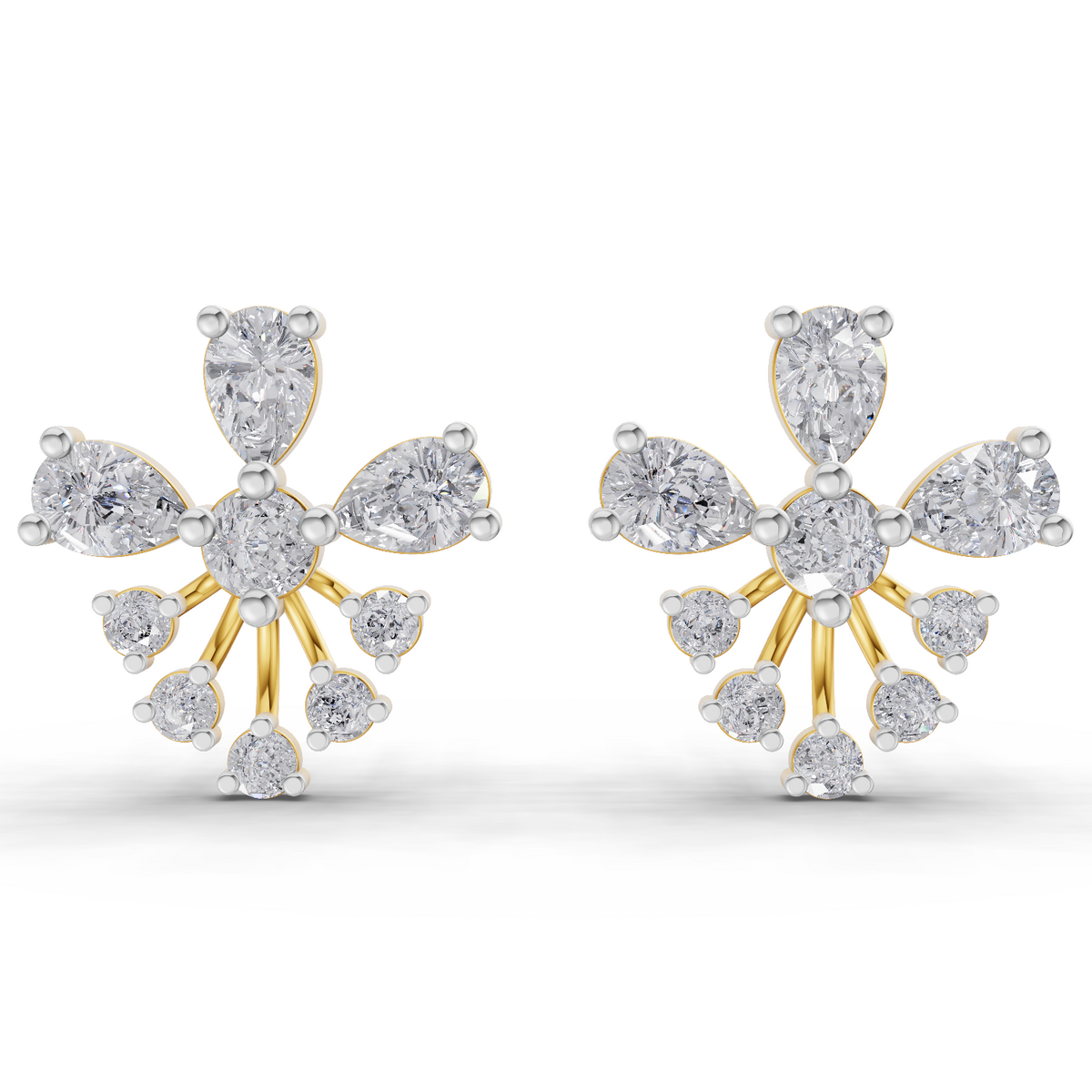 1.54 Carat Diamond Cluster Stud Earrings 14K