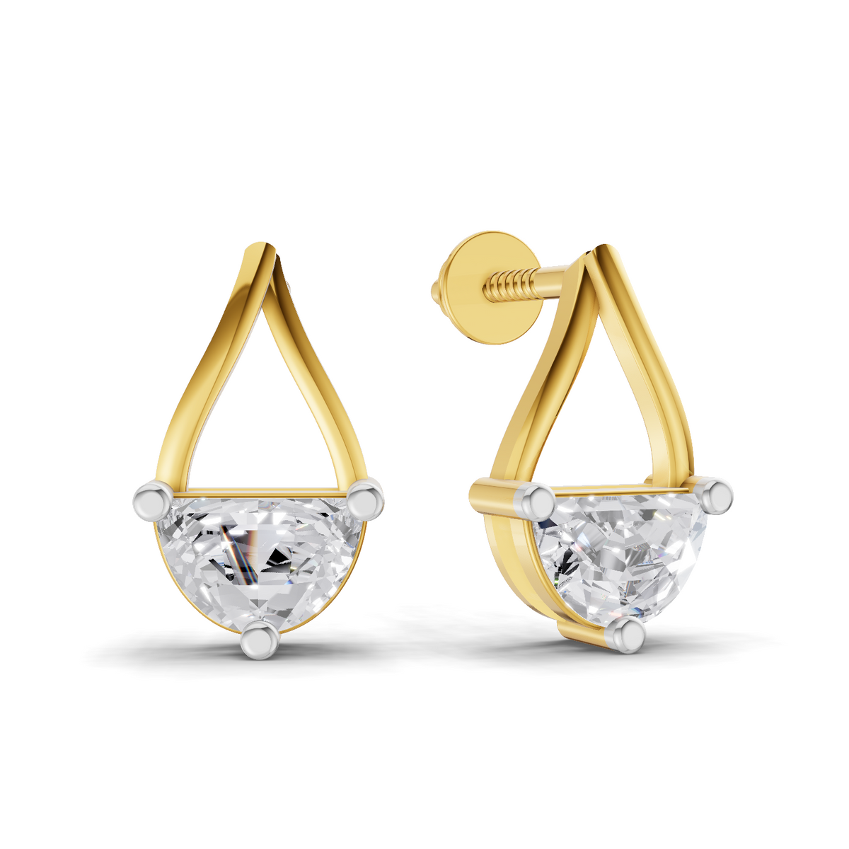 0.88 Carat Teardrop Arc Half-Moon Diamond Earrings 14K