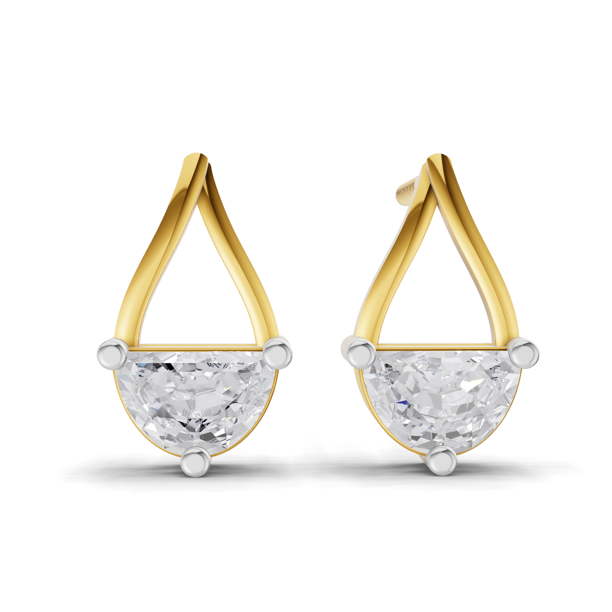 0.88 Carat Teardrop Arc Half-Moon Diamond Earrings 14K
