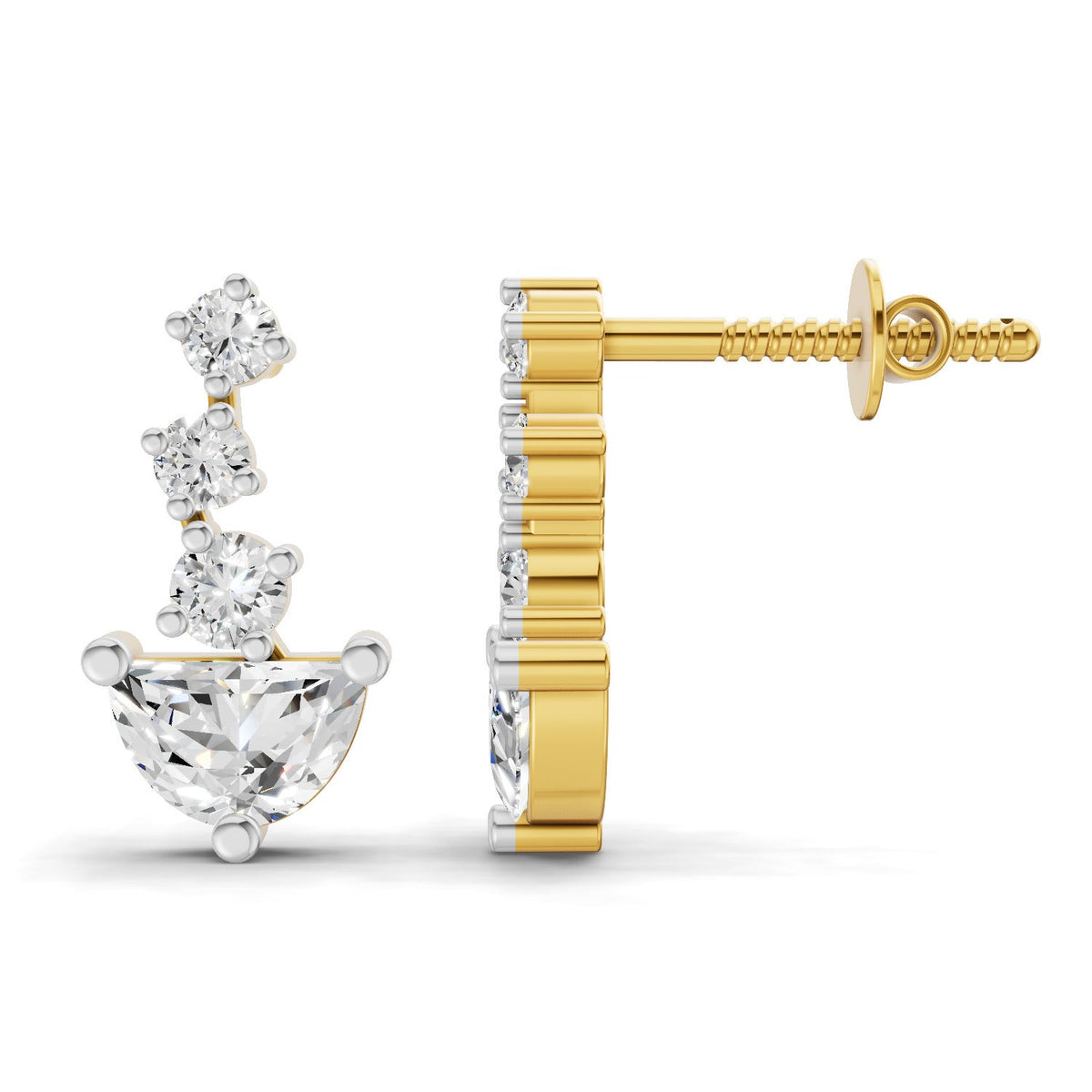 1.16 Carat Graduated Diamond Stud Earrings 14K