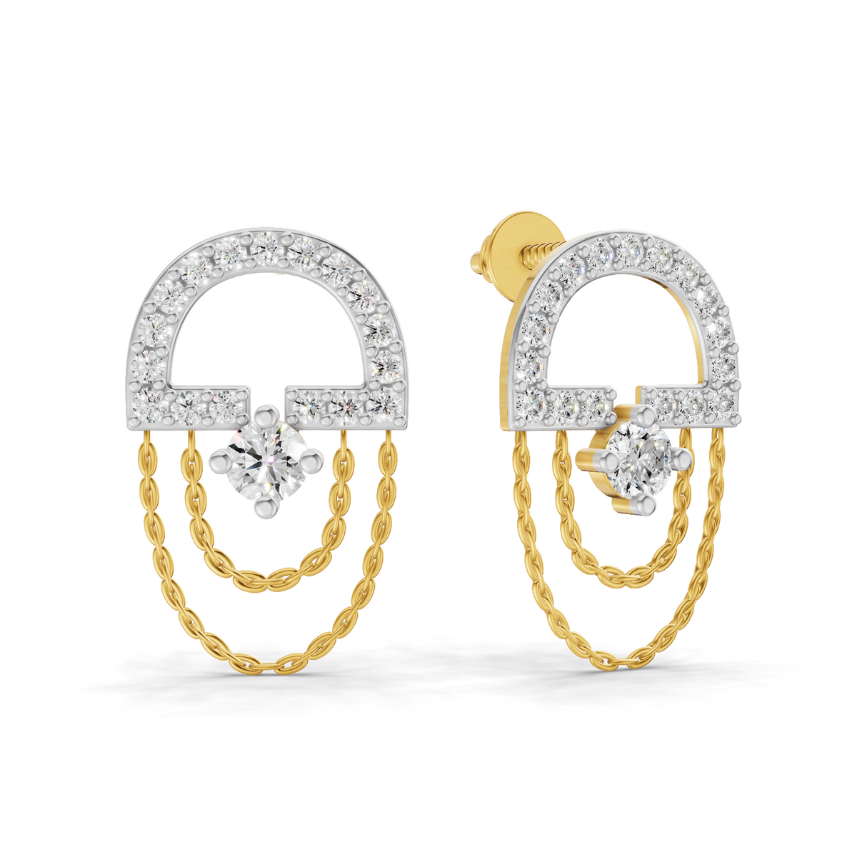 0.46 Carat Chain Drop Stud Earrings 14K