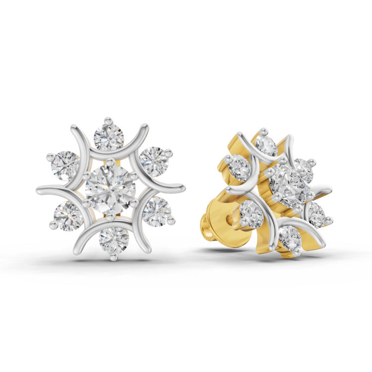 1.73 Carat Round Cluster Diamond Stud Earrings 14K