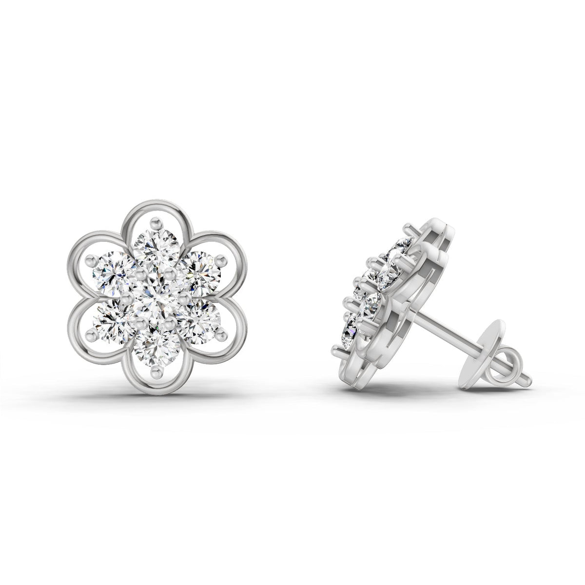Celestial Floral Cluster Diamond Stud Earrings