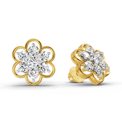 1.20 Carat Floral Cluster Diamond Stud Earrings 14K