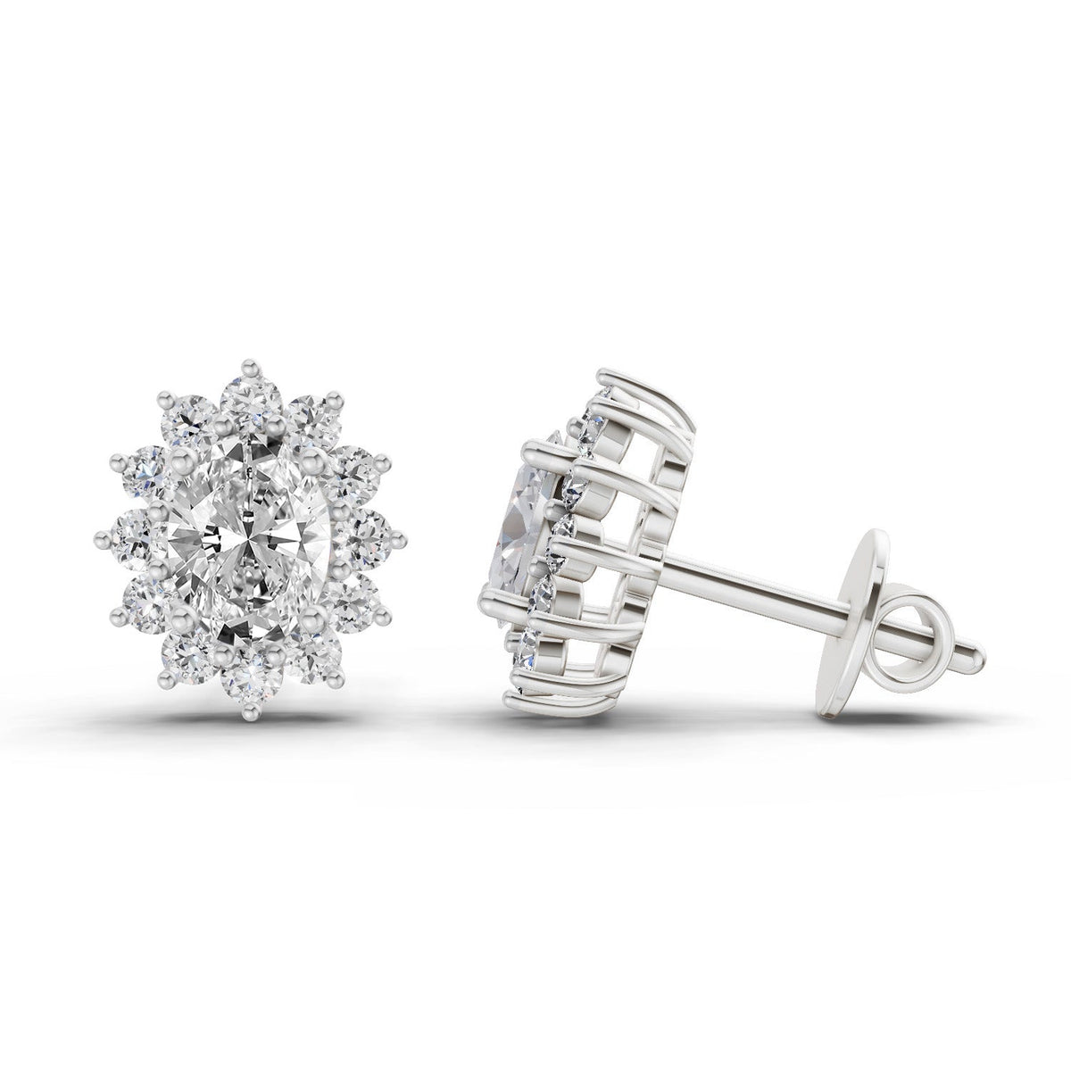 Lustrous Oval Cluster Diamond Stud Earrings