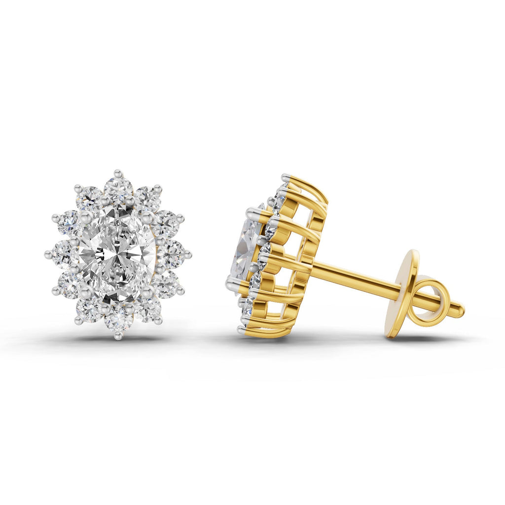 0.95 Carat Oval Cluster Diamond Stud Earrings 14K