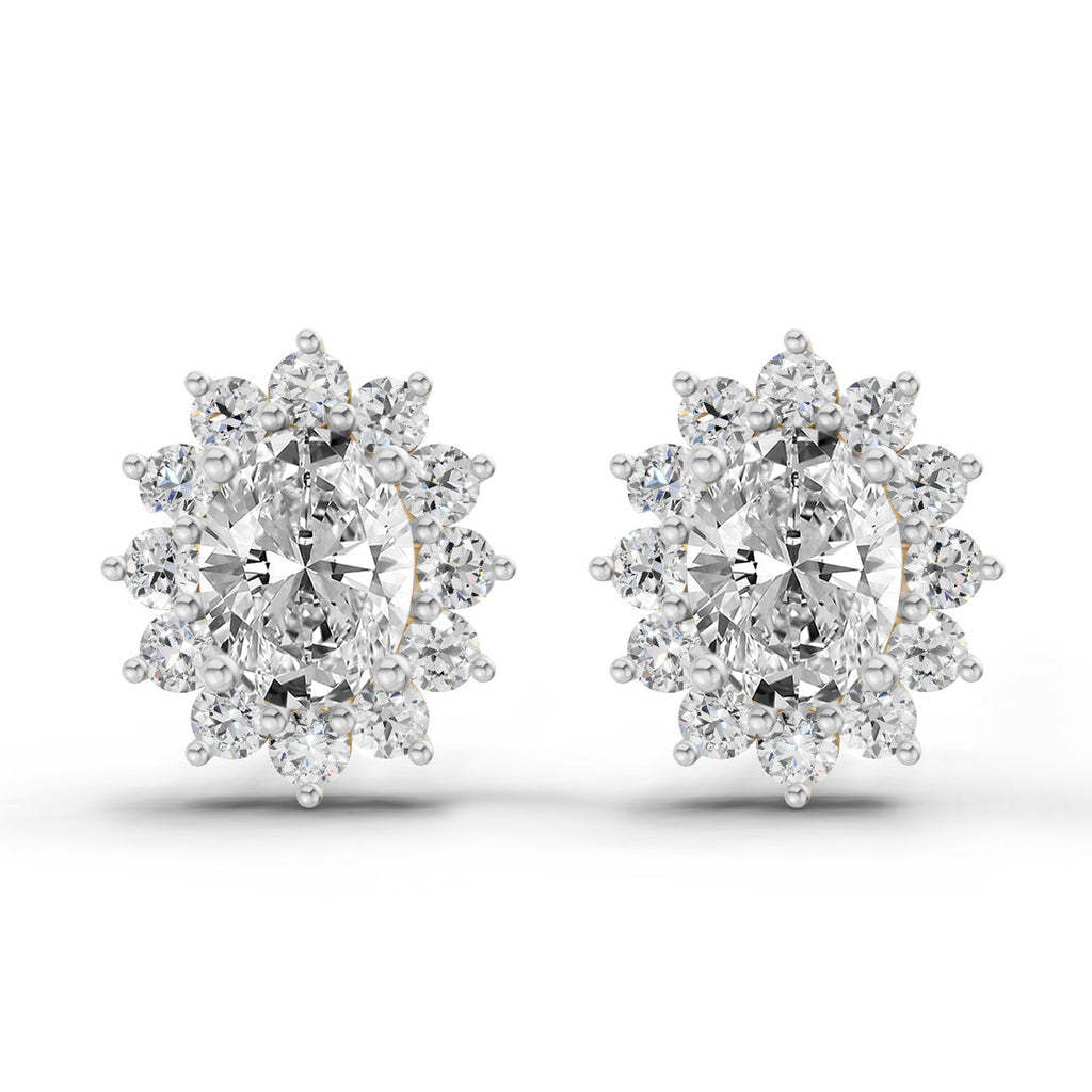 0.95 Carat Oval Cluster Diamond Stud Earrings 14K