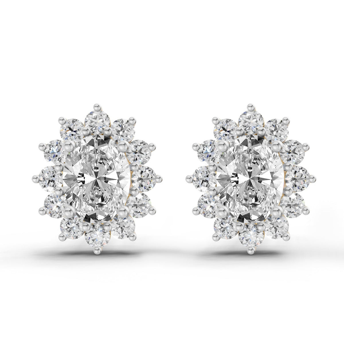 0.95 Carat Oval Cluster Diamond Stud Earrings 14K