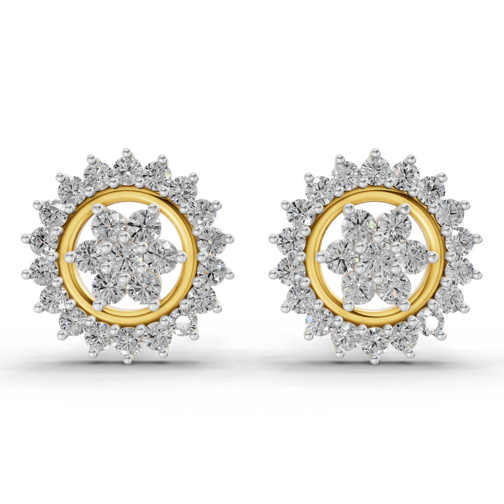 0.83 Carat Floral Cluster Diamond Stud Earrings 14K