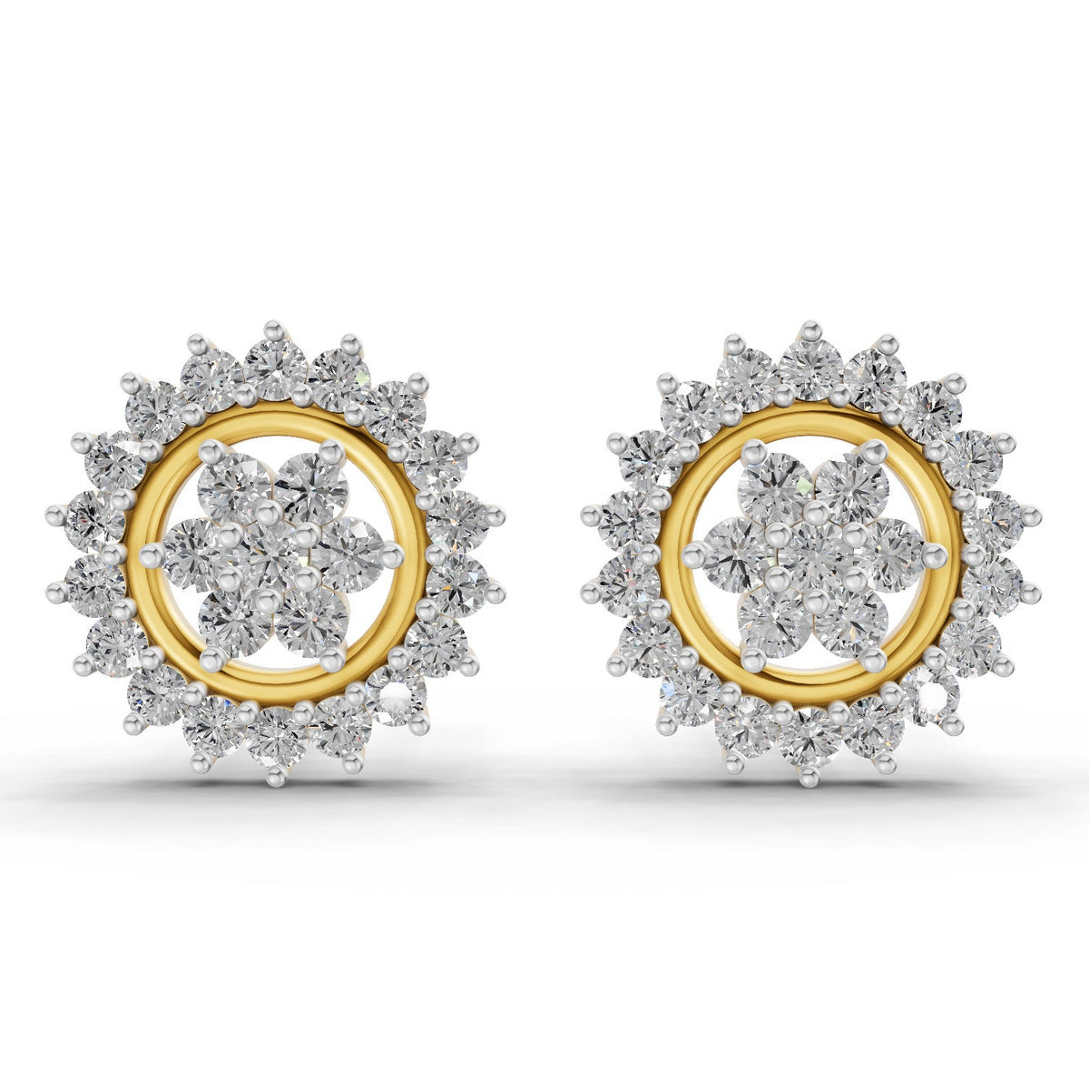0.83 Carat Floral Cluster Diamond Stud Earrings 14K