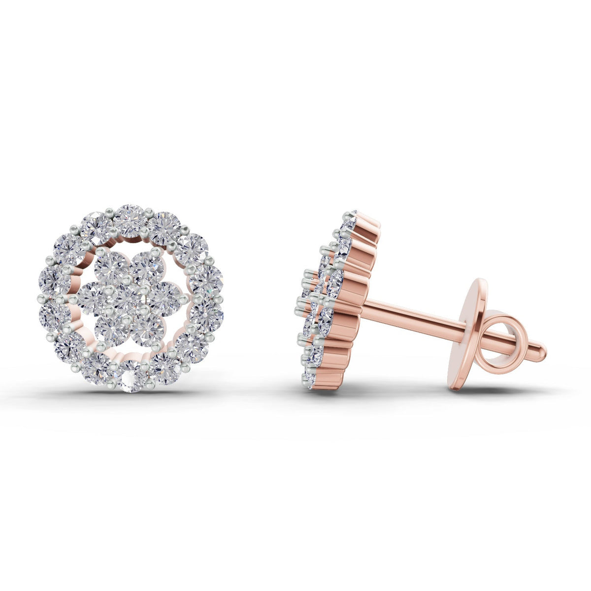 Elegant Floral Cluster Diamond Stud Earrings