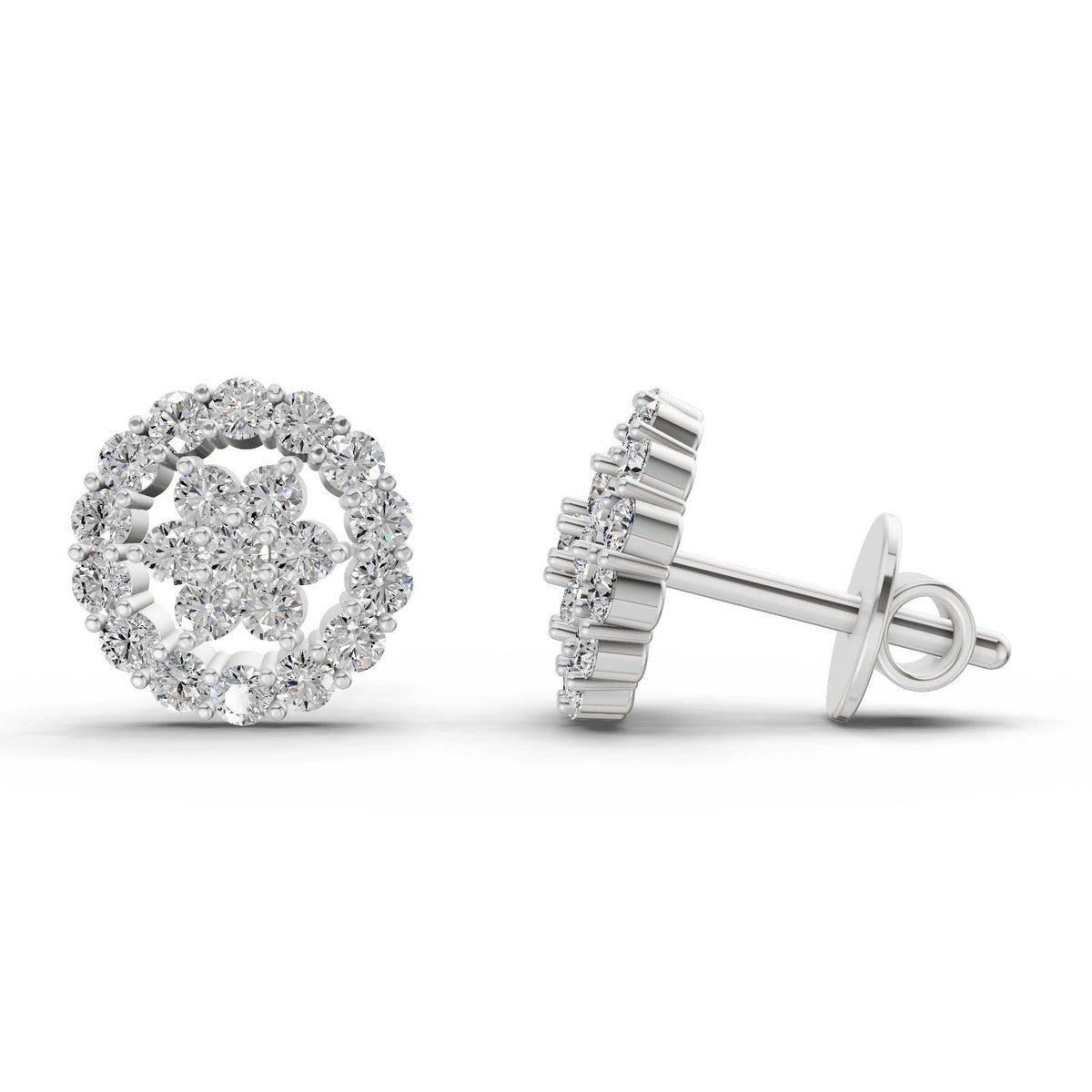 Elegant Floral Cluster Diamond Stud Earrings