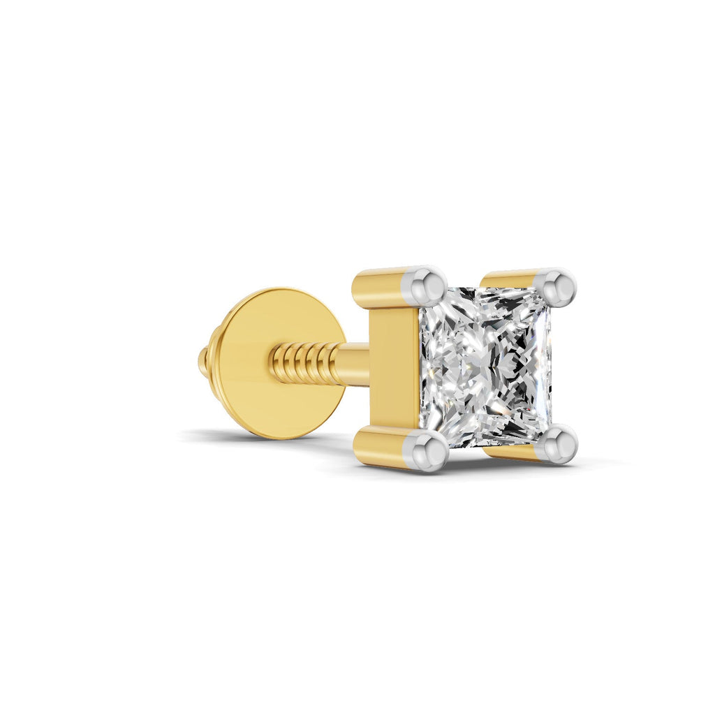 0.4 Carat Princess Shape Solitaire Earring for Men 14K