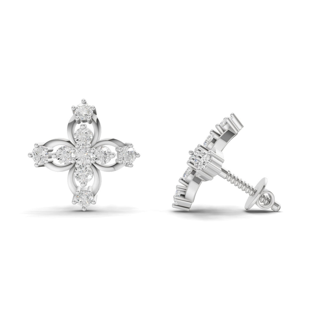 Sparkling Floral Diamond Stud Earrings