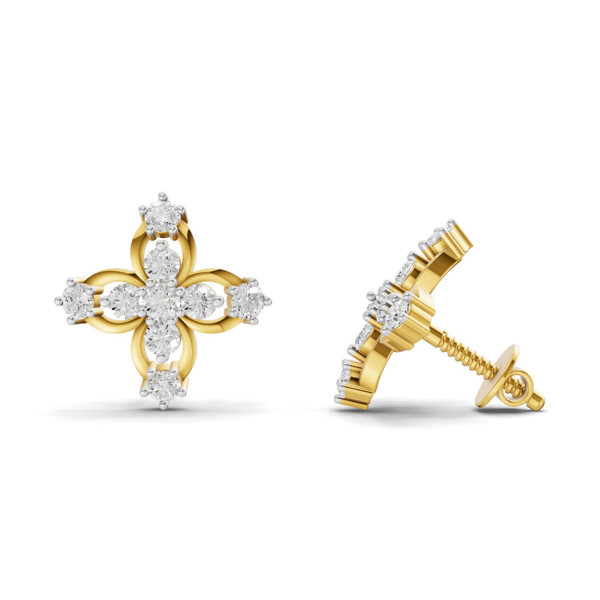 0.36 Carat Floral Stud Earrings 14K